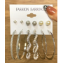 6 paires Boucles d oreilles a  fausse perle dore et argent