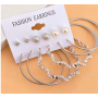 6 paires Boucles d oreilles a  fausse perle dore et argent