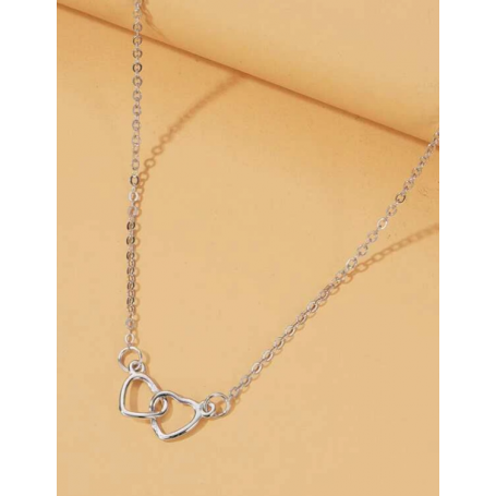 Collier double coeur à  breloque  doré et argentée