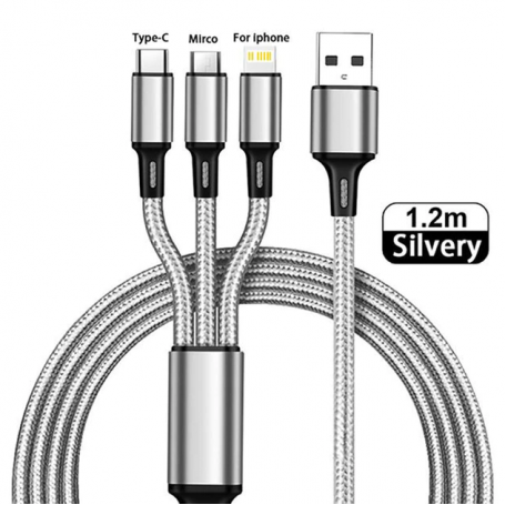 Cordon de Charge Rapide pour Téléphone Portable, 3 têtes