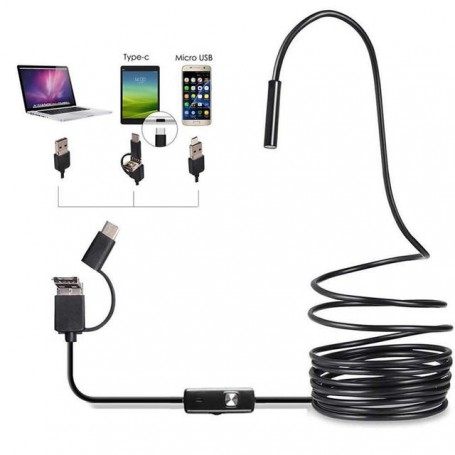 Onbian – Mini caméra endoscopique IP67, étanche, Endoscope, Endoscope réglable, 6 led, 7mm, Android, Micro USB type-c, USB